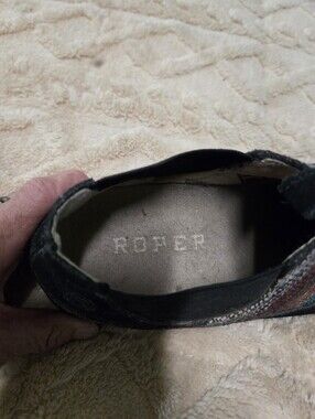 Roper Black Suede Slip-On with Woven Accent